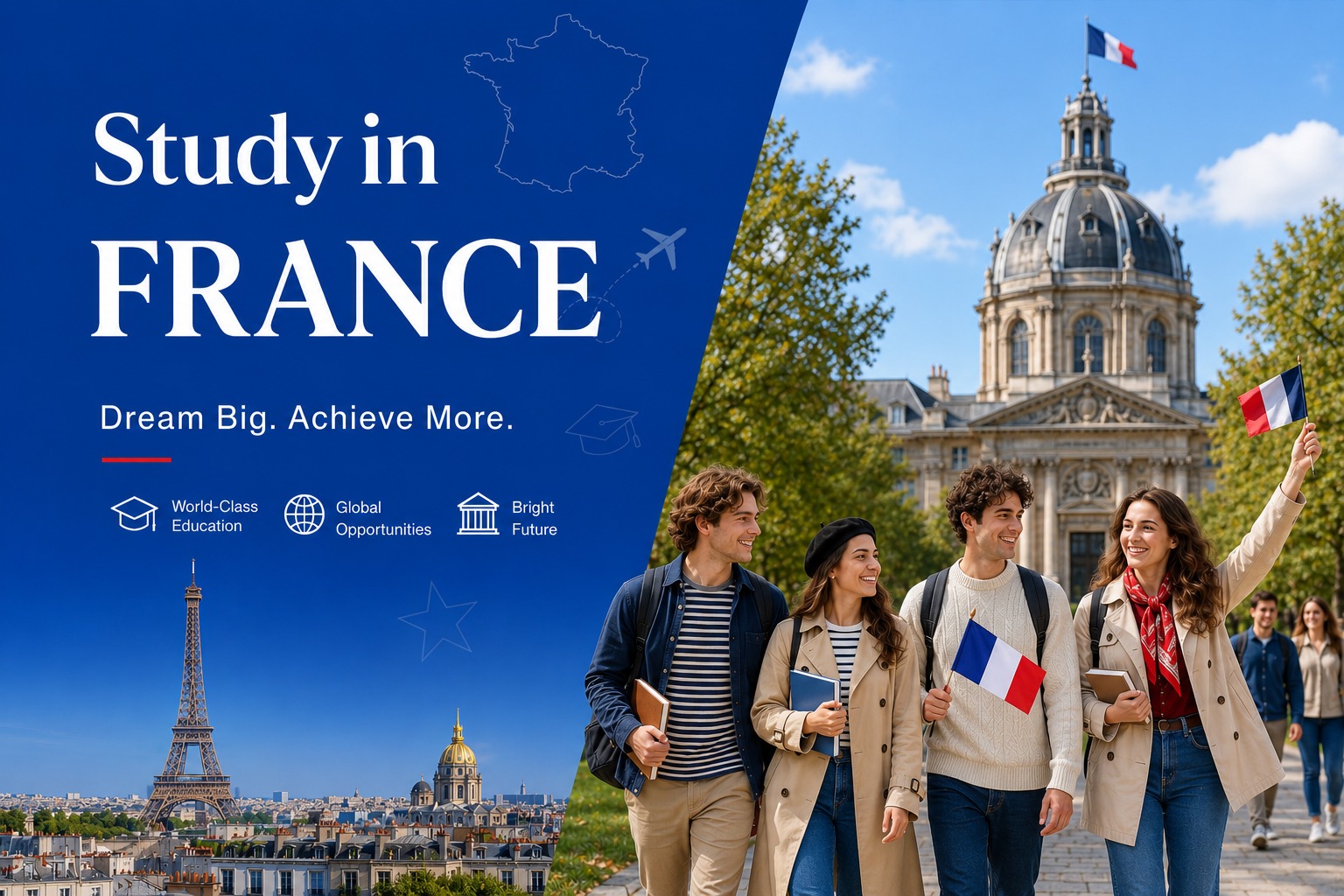 Study in France for Indian Students with RiseUp Education.