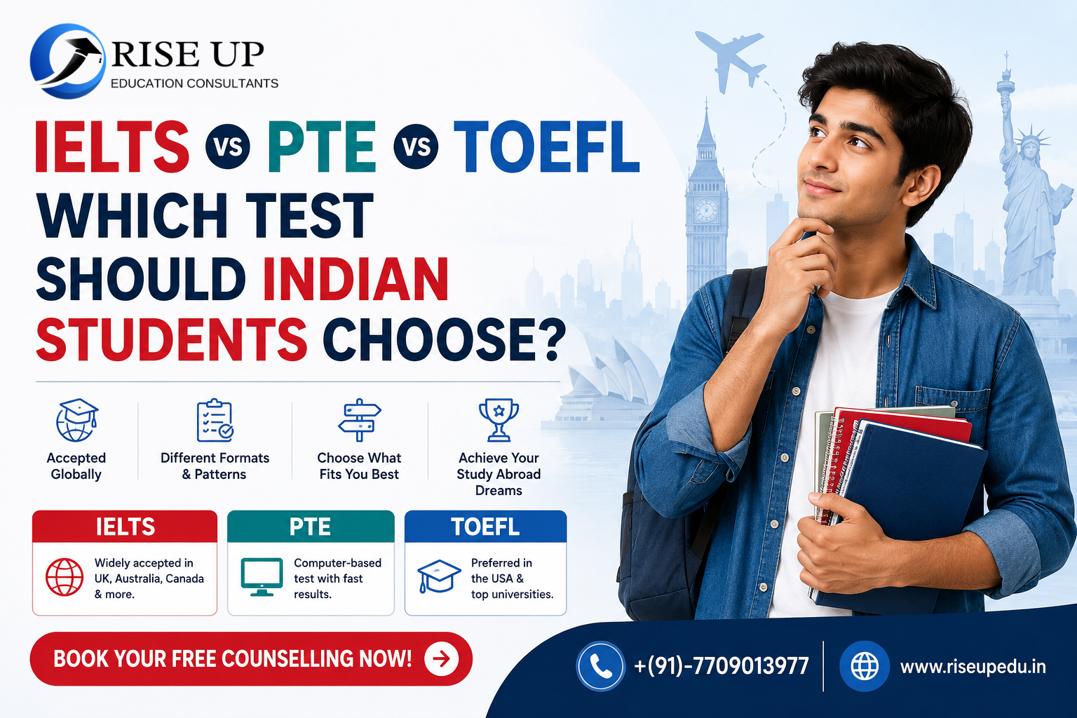 IELTS vs PTE vs TOEFL